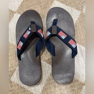 Needlepoint USA flag sandals flip flops men’s leather american vineyard vines